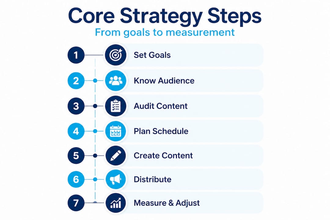 Infographic outlining seven steps of digital content strategy