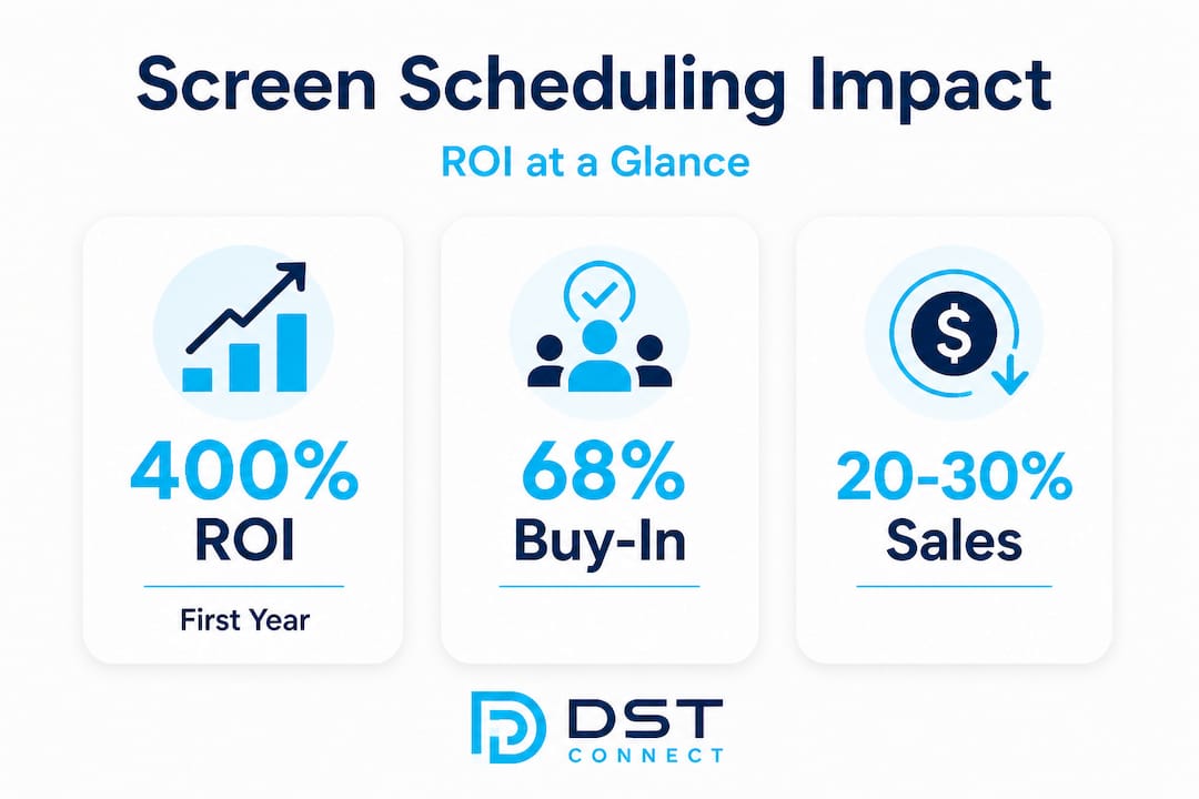 Infographic with screen scheduling ROI statistics