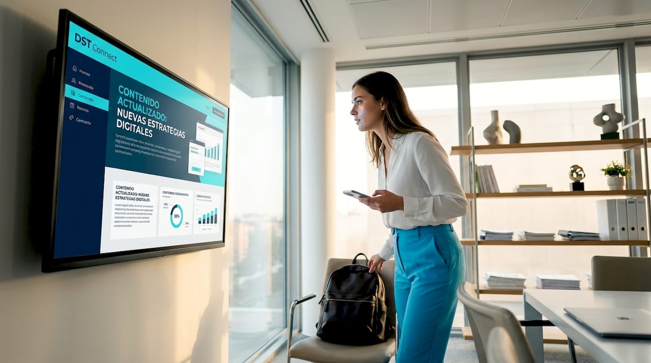 Persona revisando información en una pantalla digital de la empresa