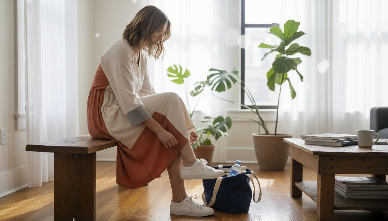 Minimalistic dress styled casually at home