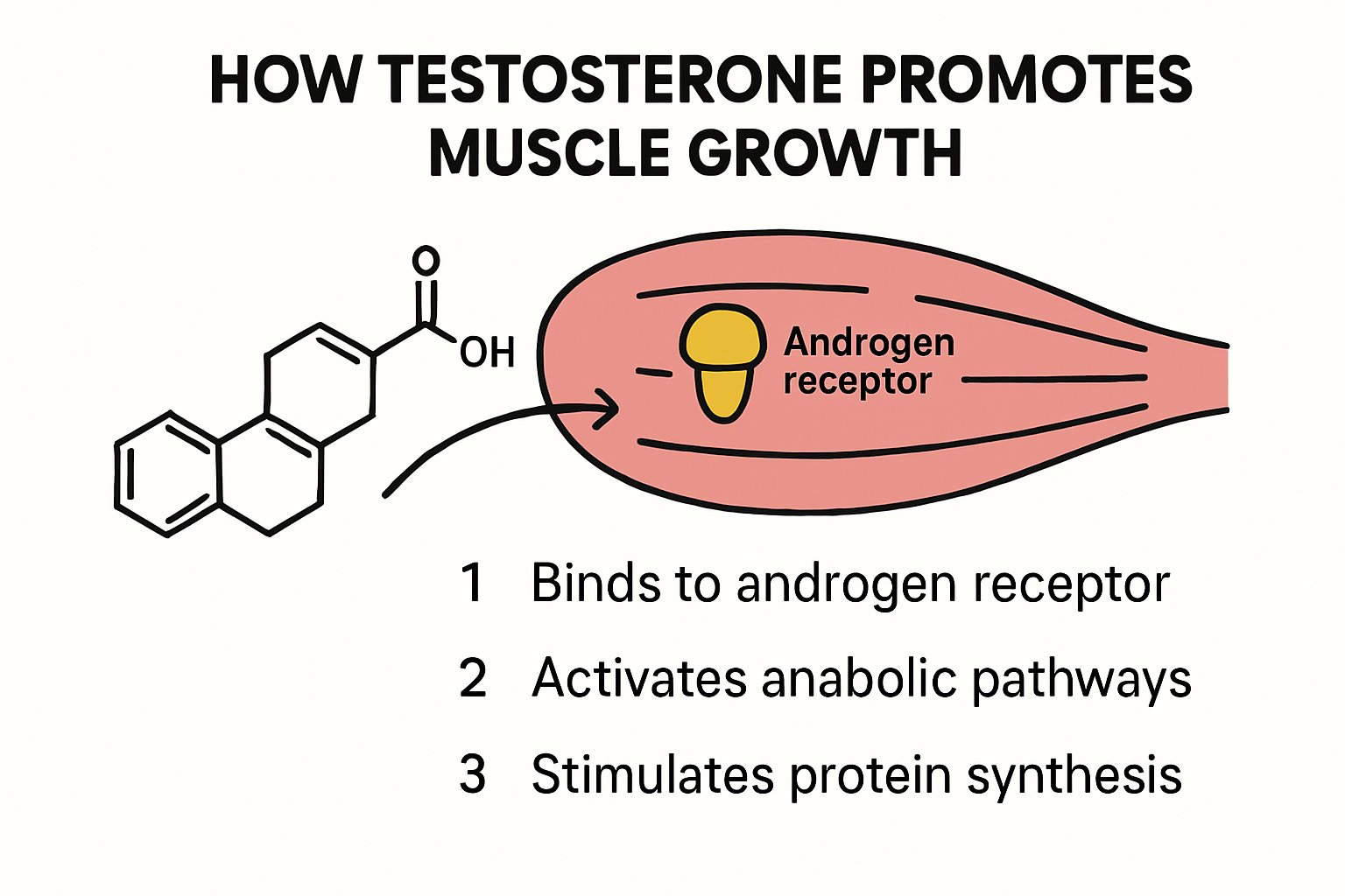 Infographic showing testosterone action in muscle
growth