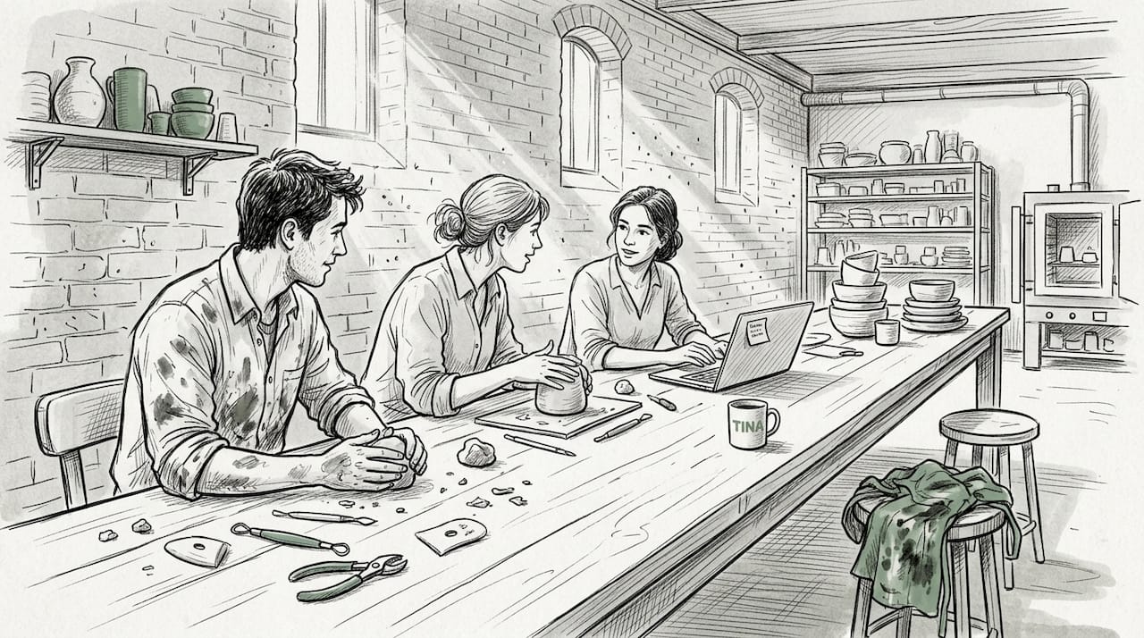 Corporate team shaping clay at pottery workshop