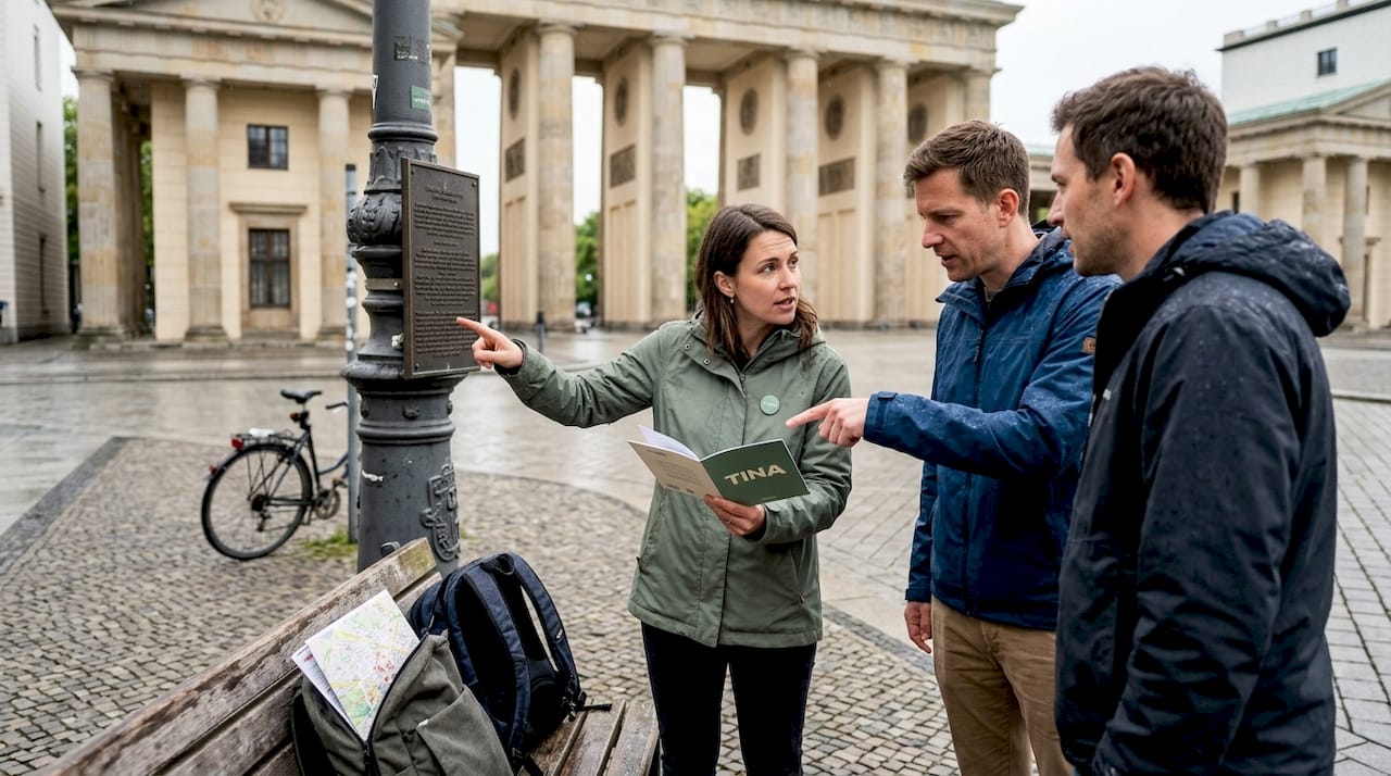 Team solving clue in Berlin scavenger hunt