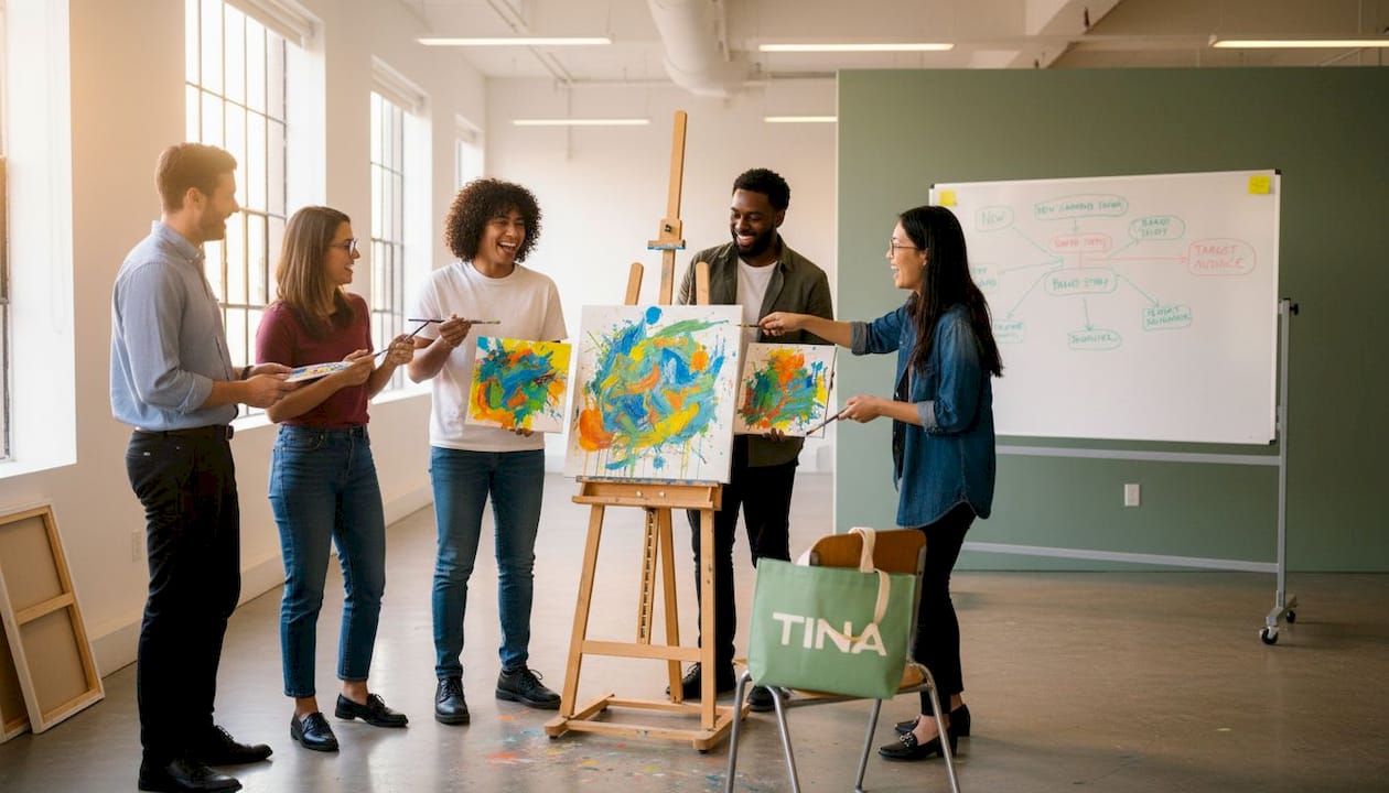 Team collaborating in creative art session