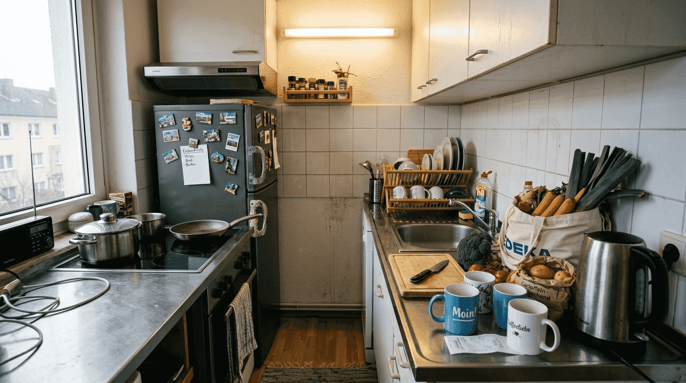 Ein Blick ins Herzstück der Wohnung: die voll ausgestattete Küche im Detail.