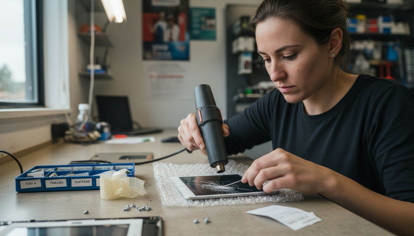 Tablet screen removed during repair procedure