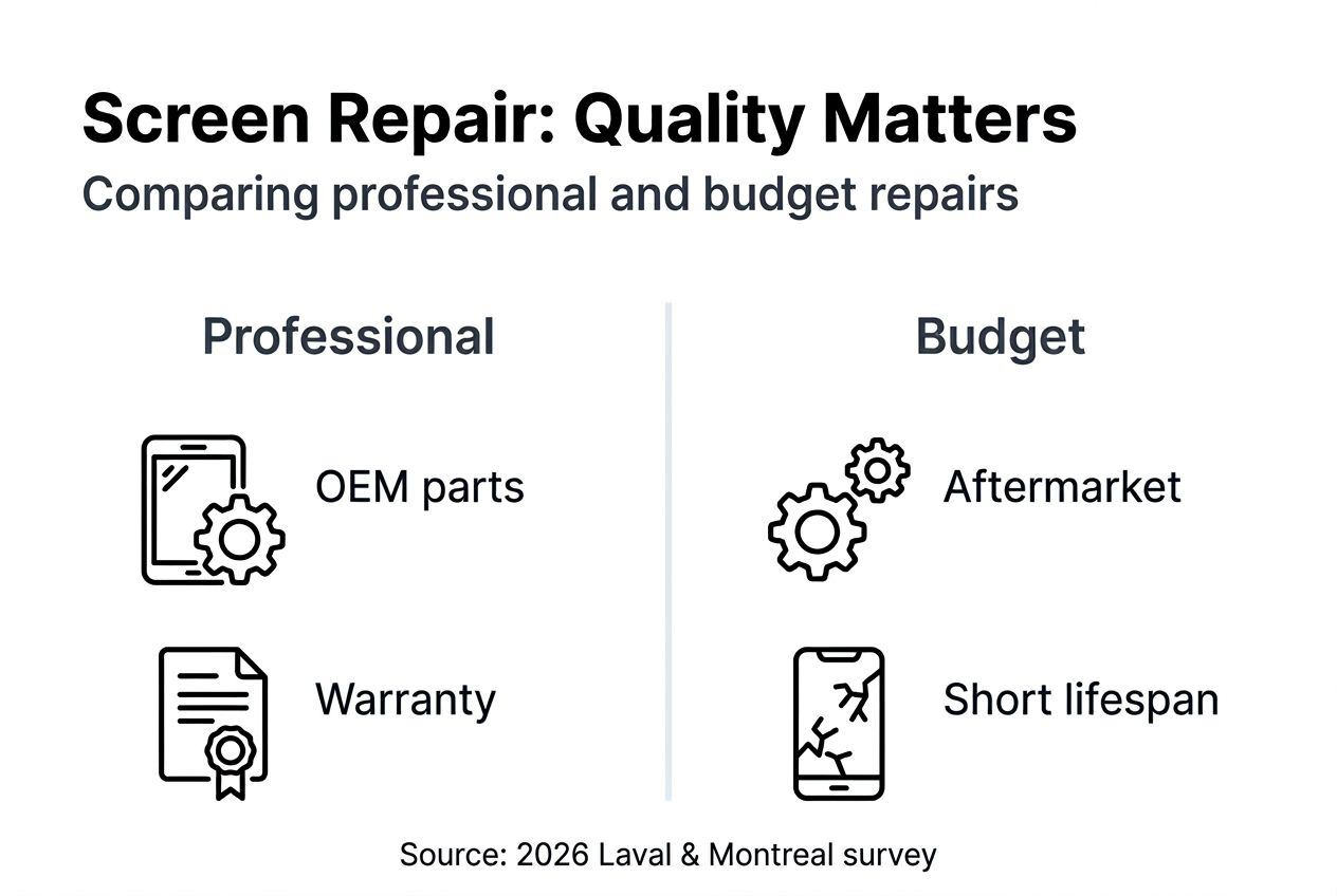 Infographic comparing professional and budget screen repairs