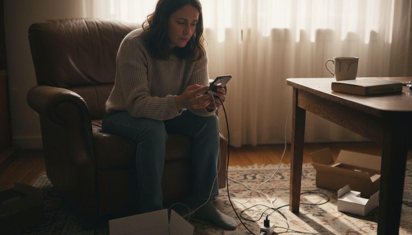Person checking battery and charging devices