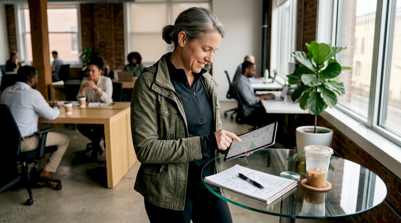 Fitness coach checking client profile on tablet