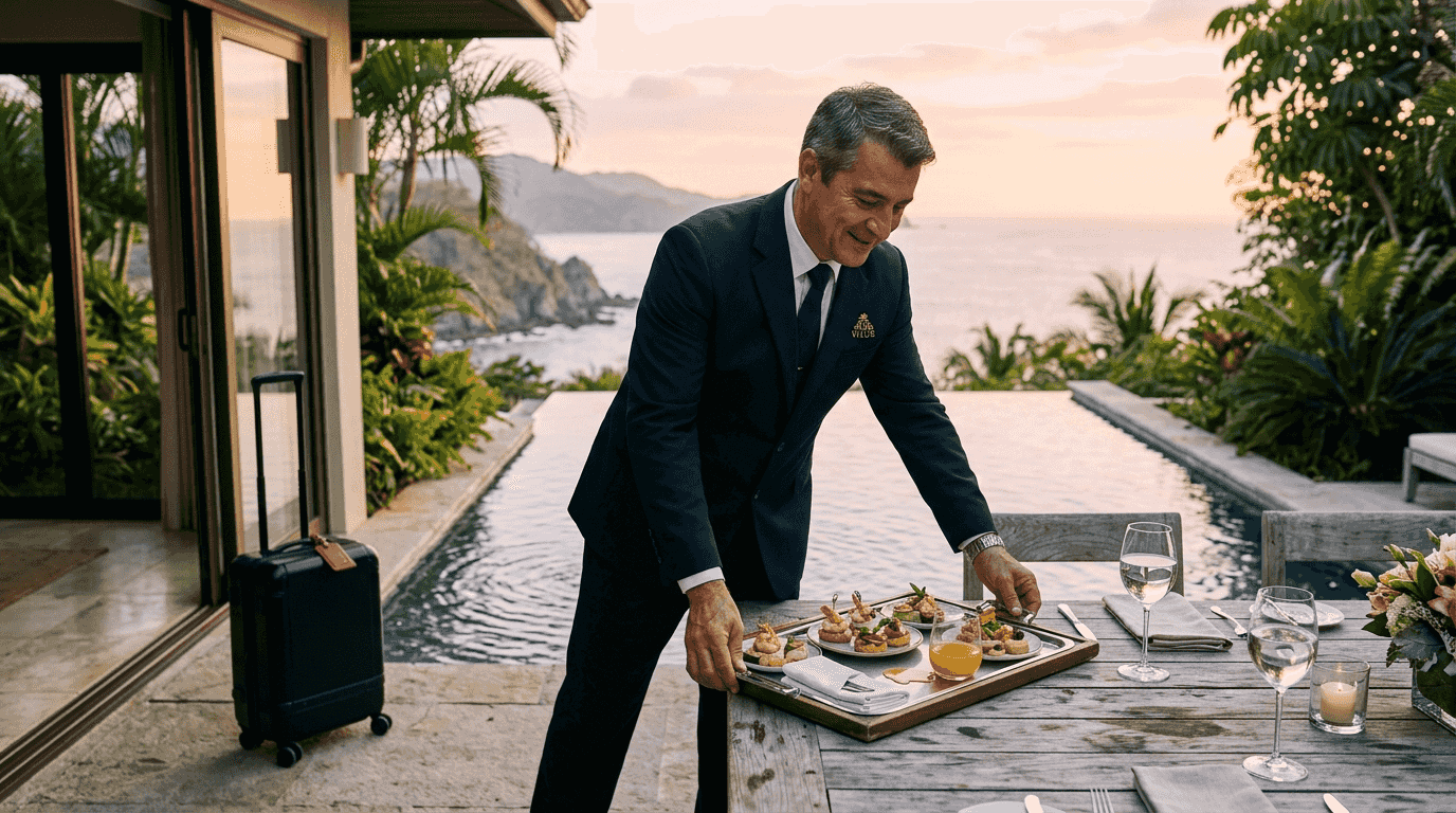 Butler serves guests at luxury villa