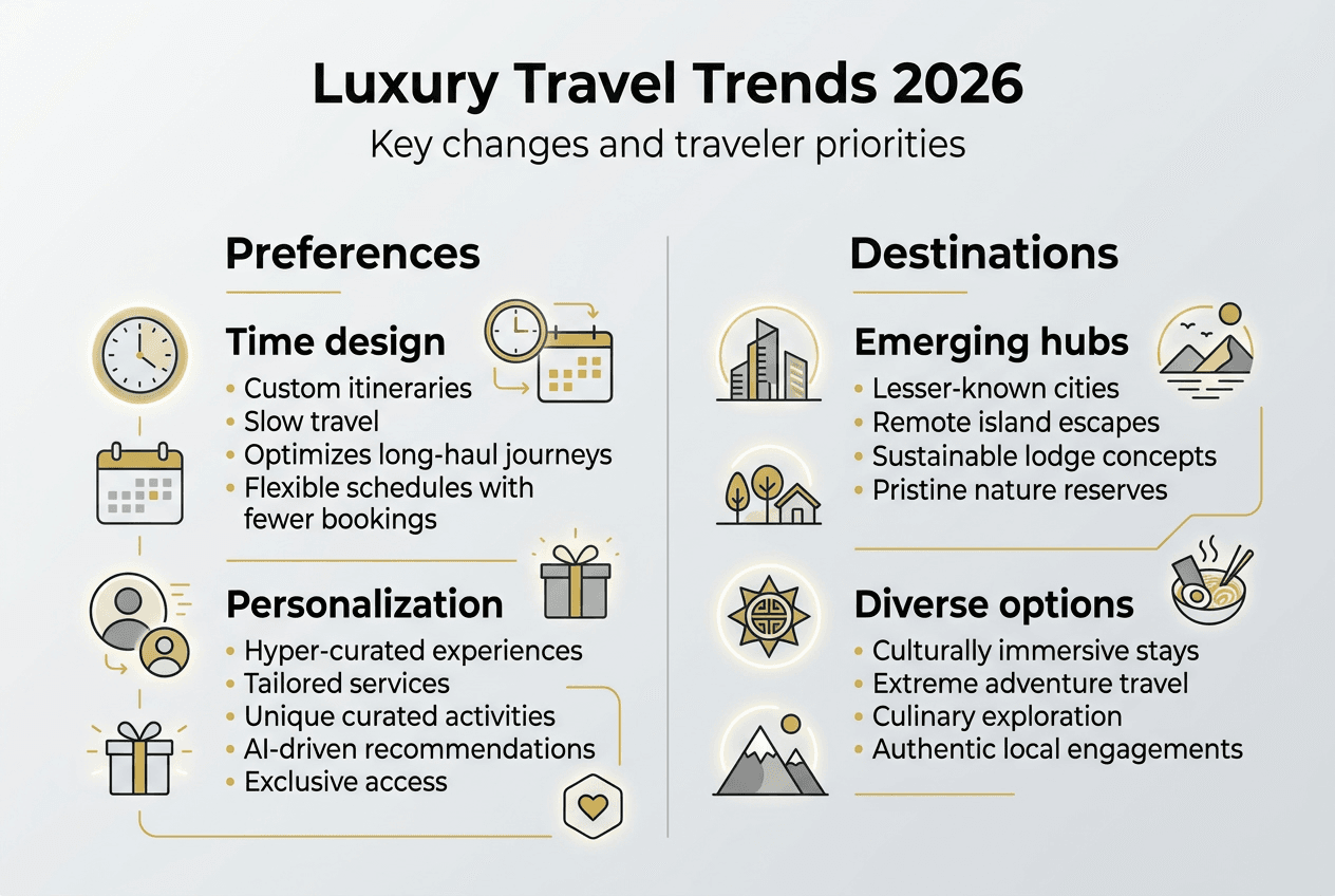 Infographic showing 2026 luxury travel trends