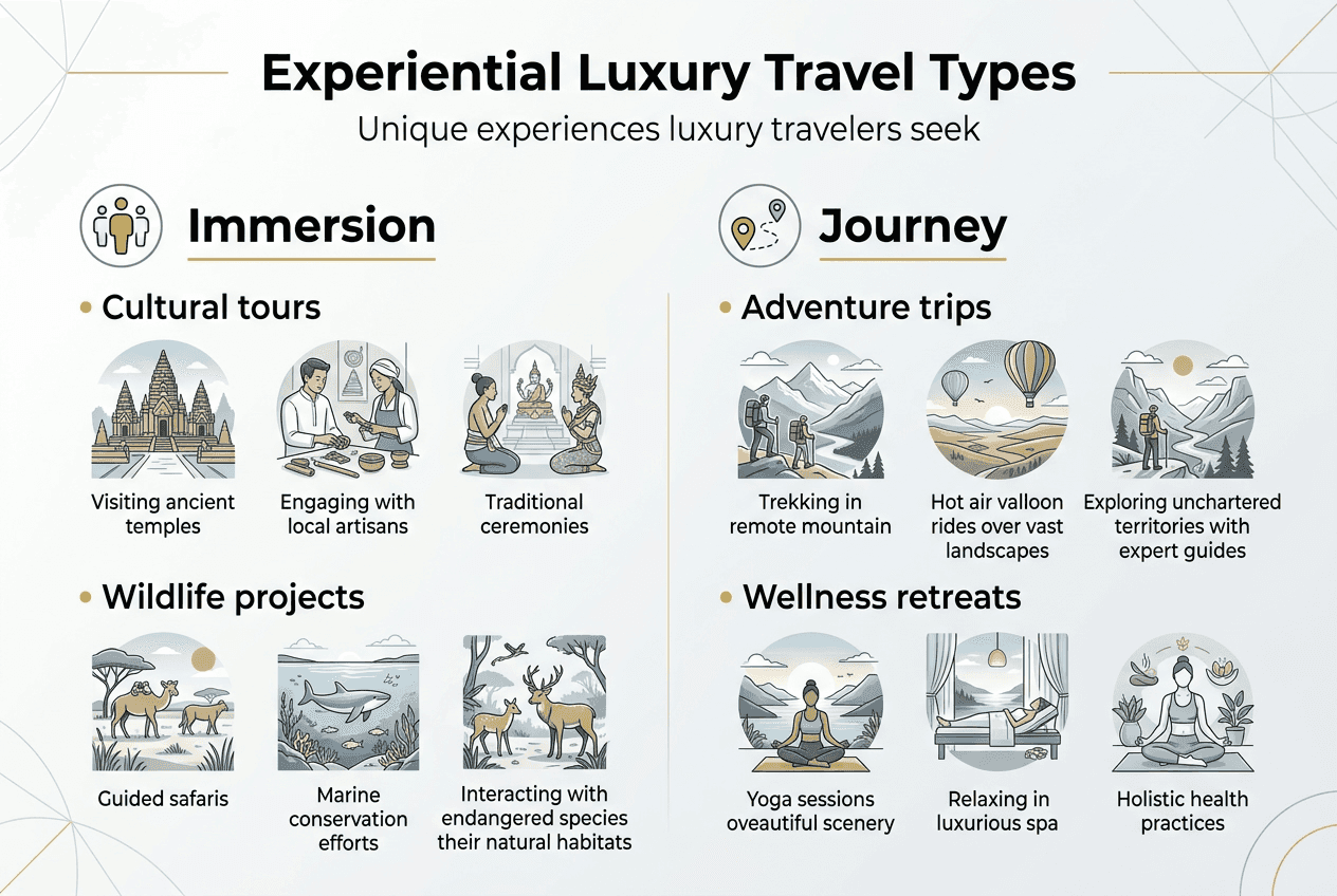 Infographic listing luxury travel types