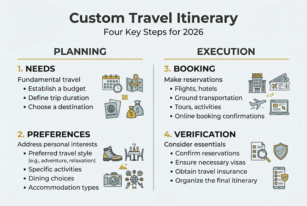 Infographic showing custom travel itinerary process overview