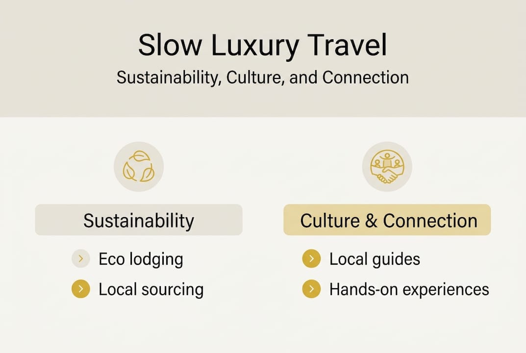 Infographic showing slow luxury travel pillars