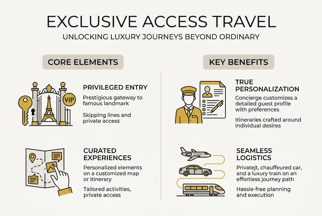 Infographic key elements and benefits of exclusive access travel