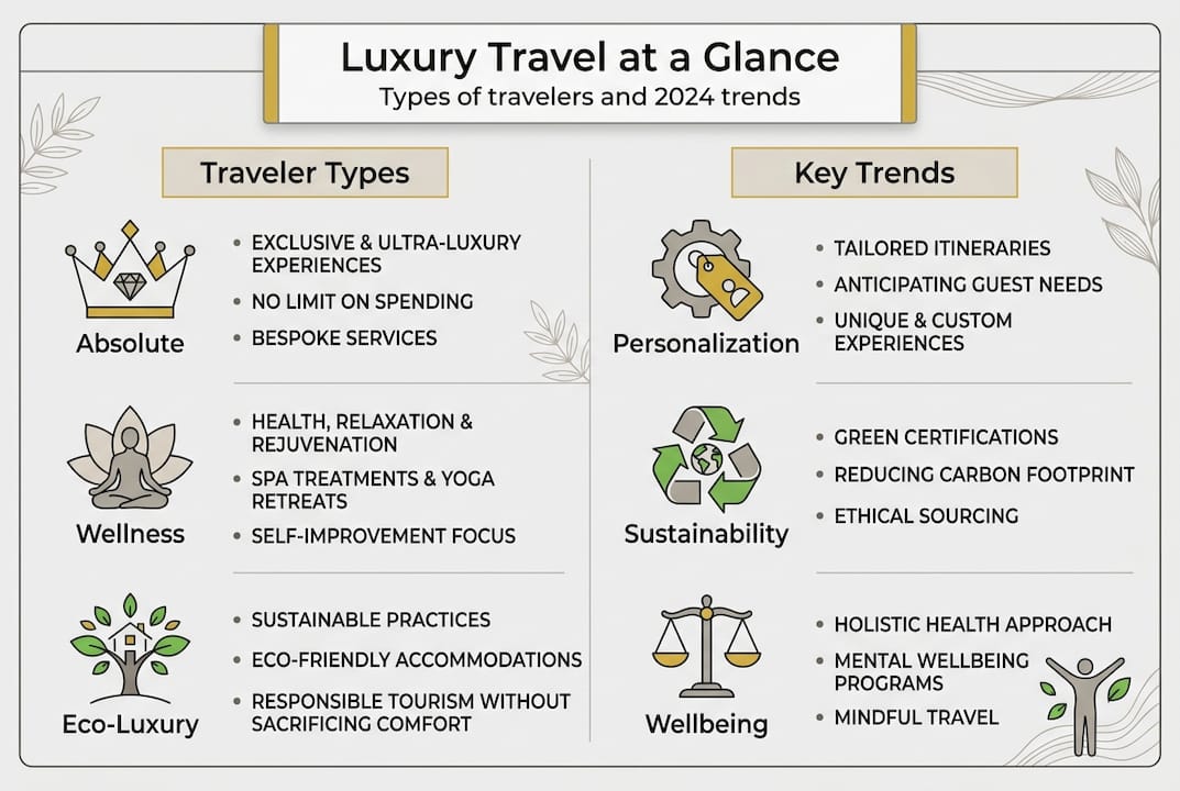 Infographic contrasting luxury traveler types and trends