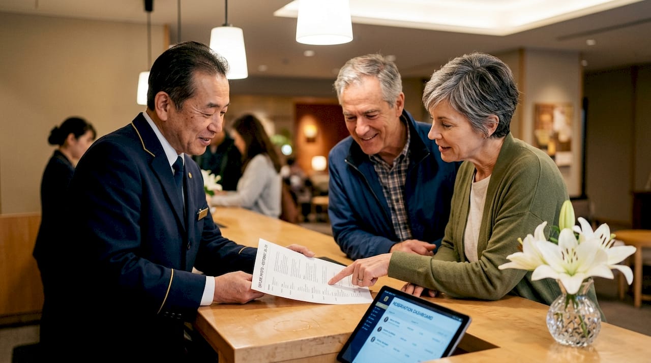 Concierge reviewing itinerary with hotel guests