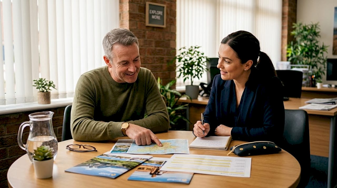 Travel consultation with client and advisor