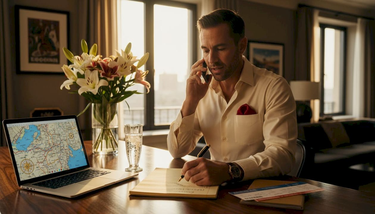 Travel advisor handling urgent trip rerouting call