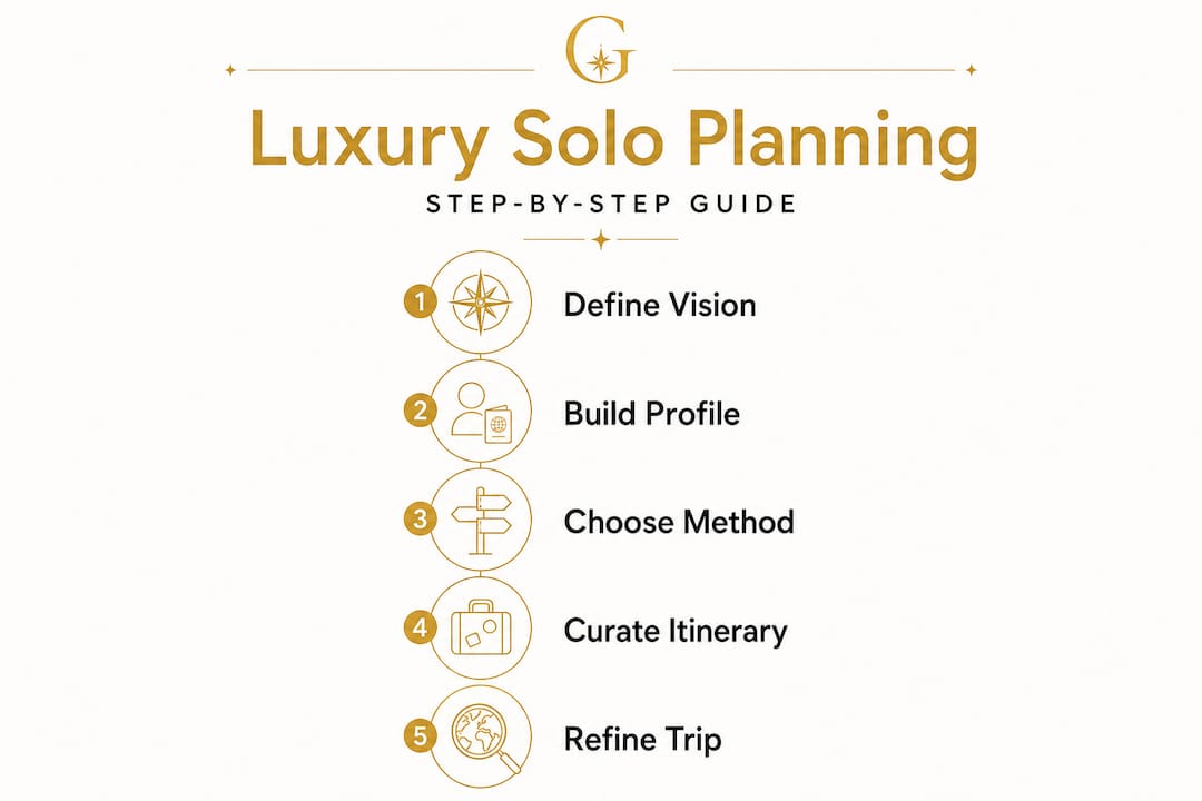 Infographic showing steps for solo luxury travel planning