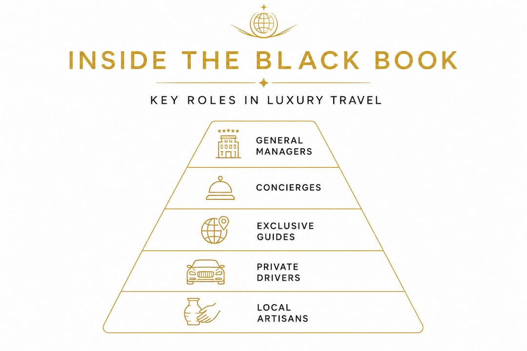 Hierarchy infographic of luxury travel black book contacts