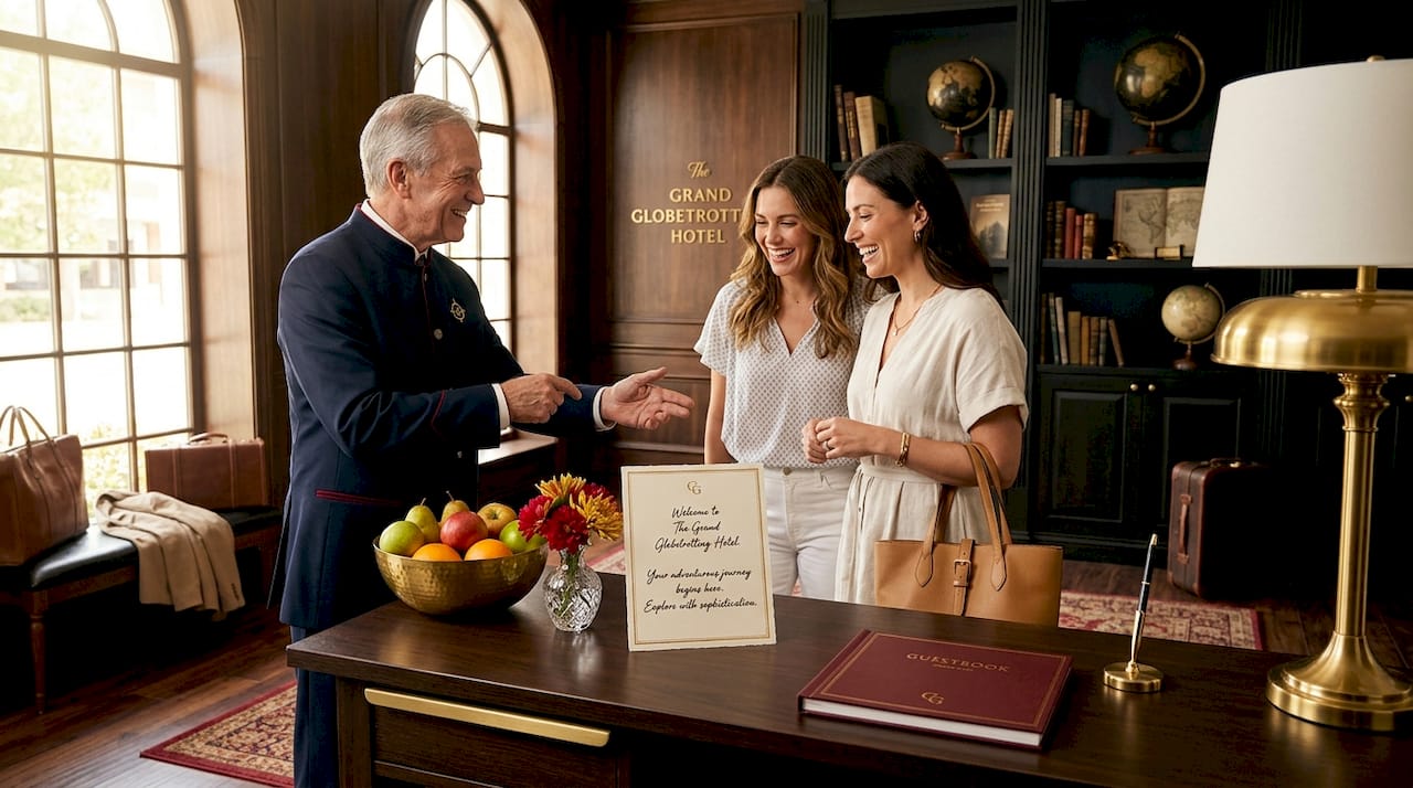 Hotel staff offering personal service in boutique lobby