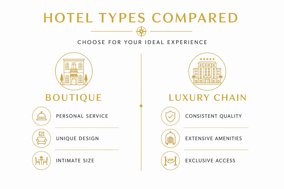 Infographic comparing boutique and luxury chain hotels