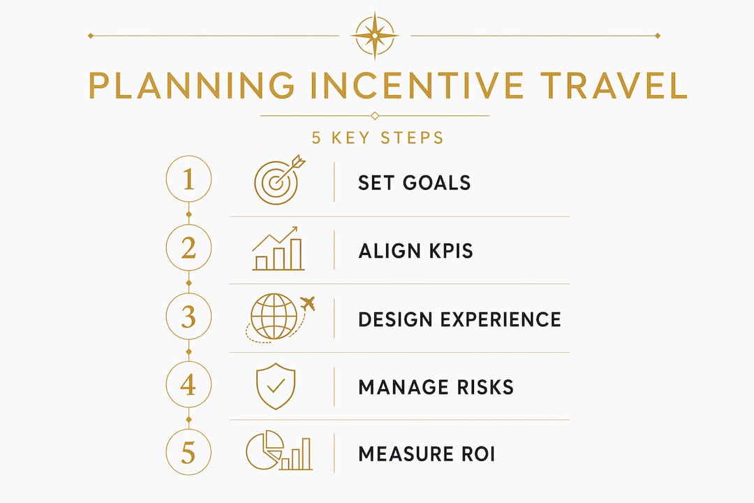 Infographic showing five steps of incentive travel planning
