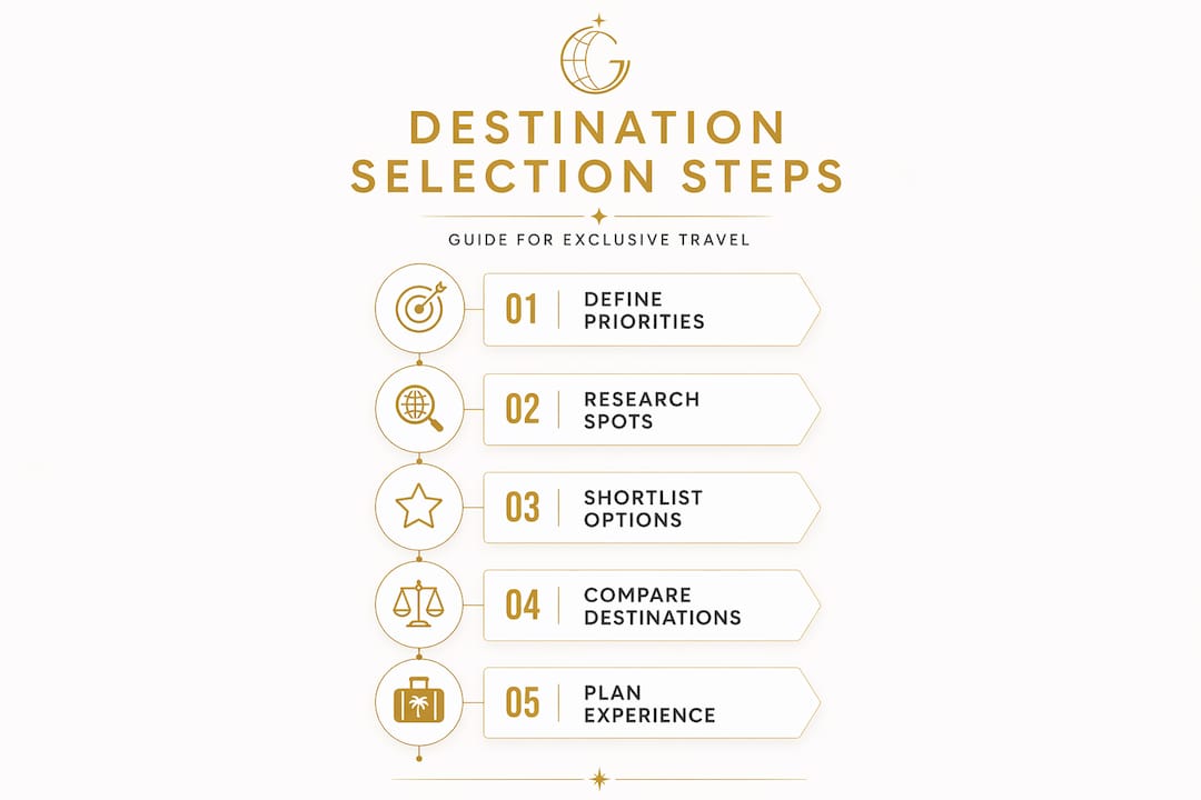 Infographic showing steps for exclusive destination selection