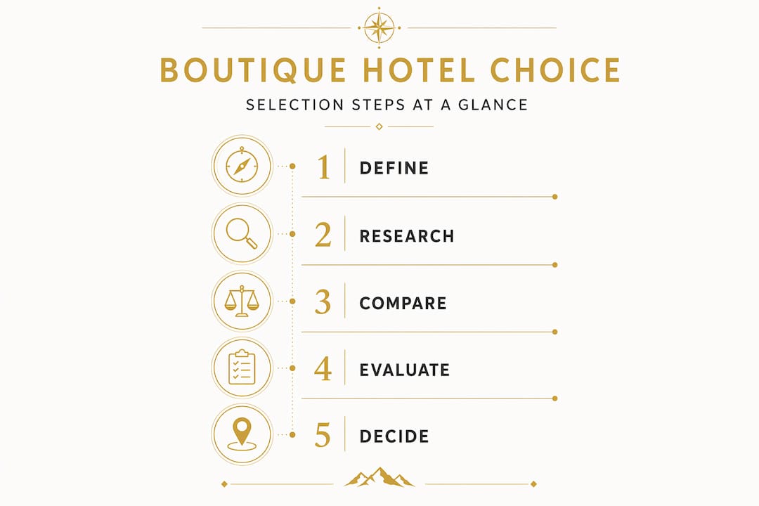 Vertical steps for boutique hotel selection process