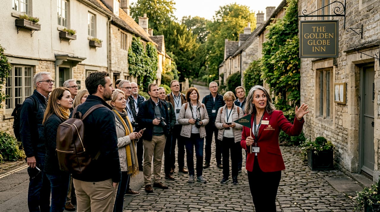 Escorted tour group listening to guide