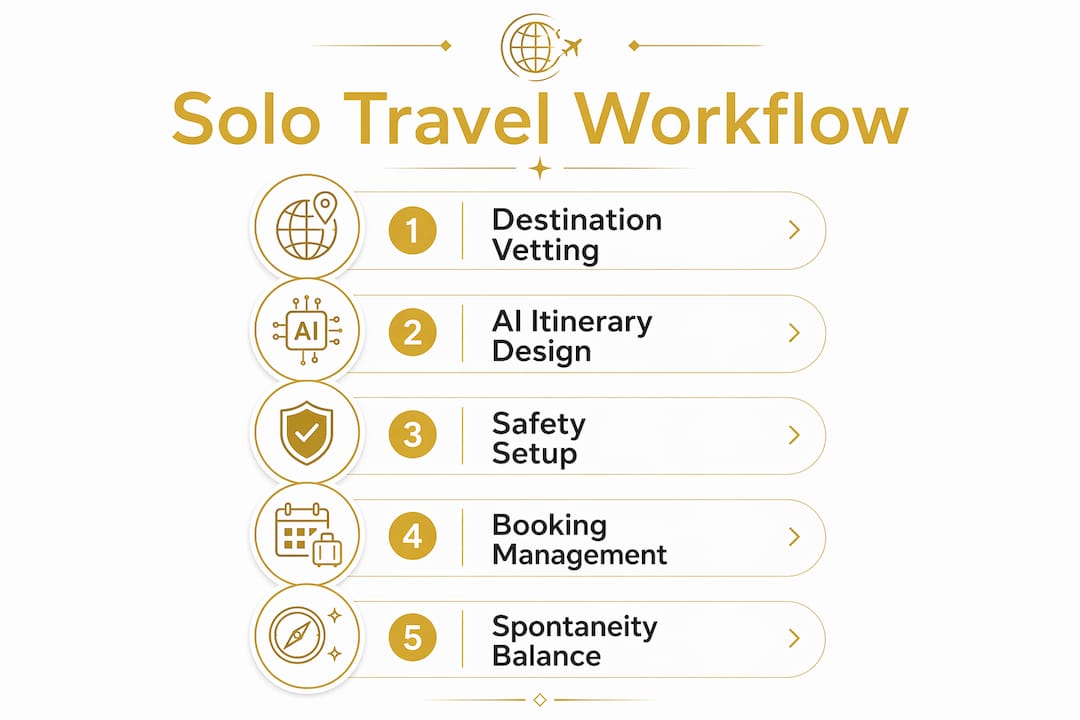Infographic showing luxury solo travel planning steps