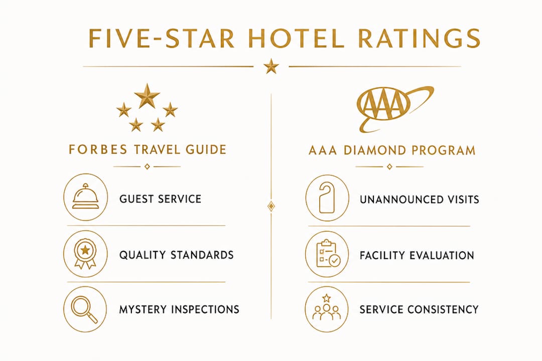 Infographic comparing Forbes and AAA five-star hotel ratings