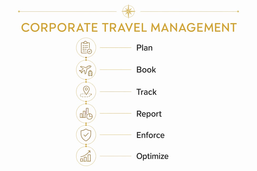 Infographic outlining corporate travel management steps