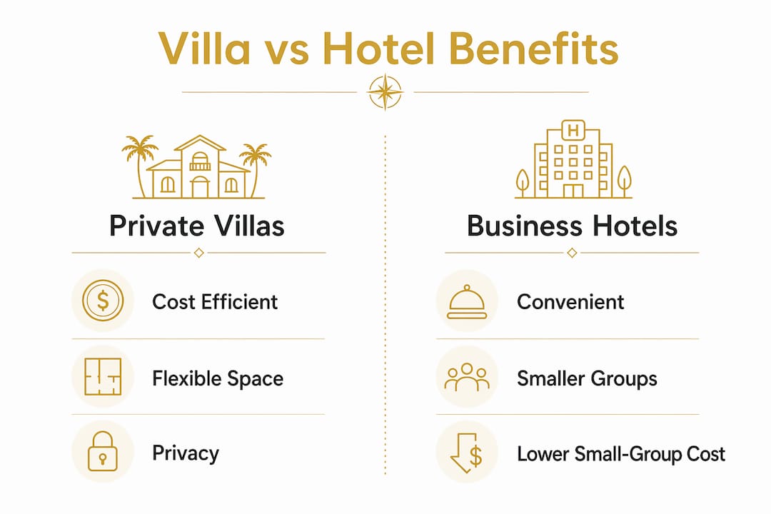 Infographic comparing private villas and business hotels