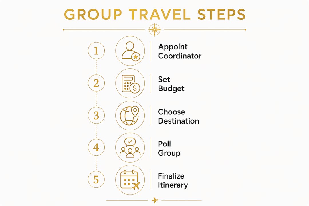 Infographic showing essential group travel planning stages