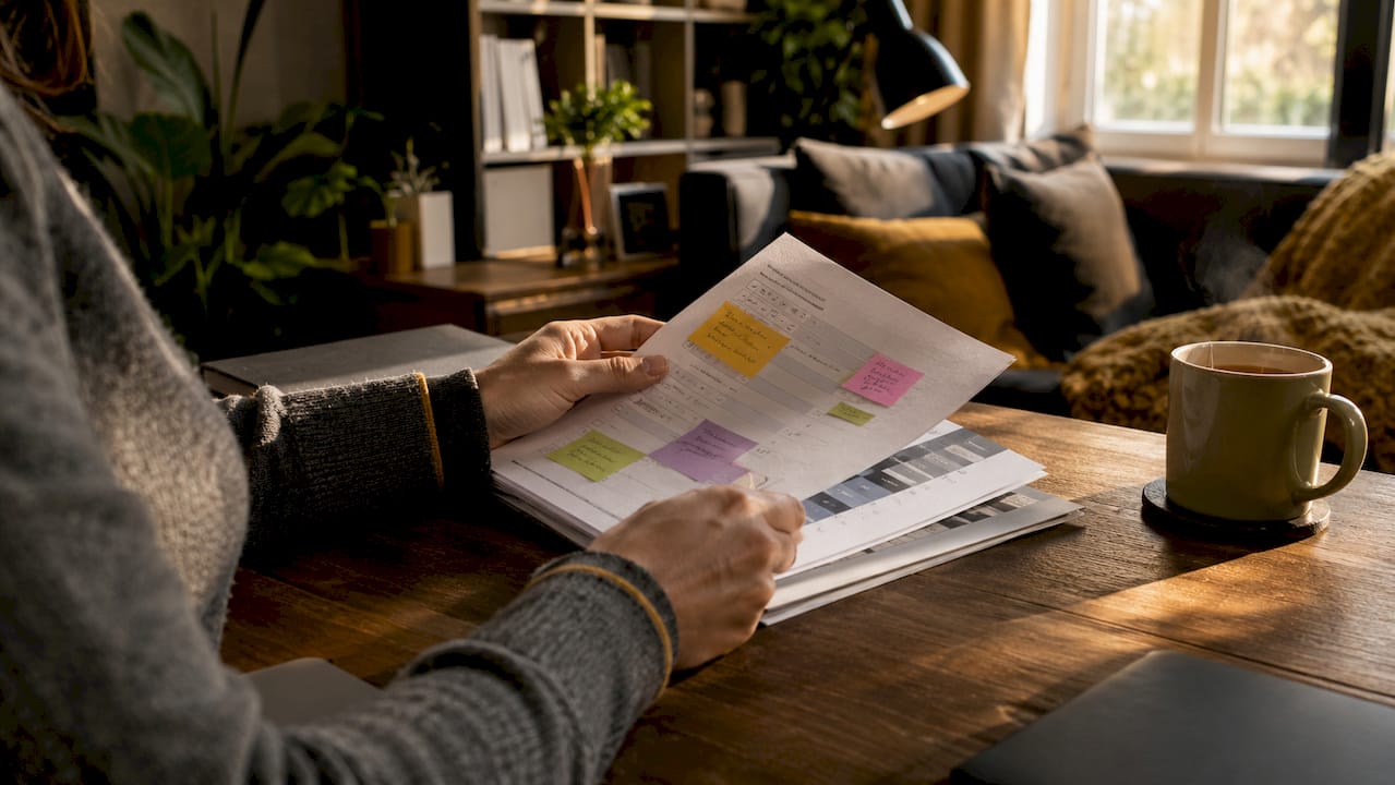 Hands reviewing employee survey on desk