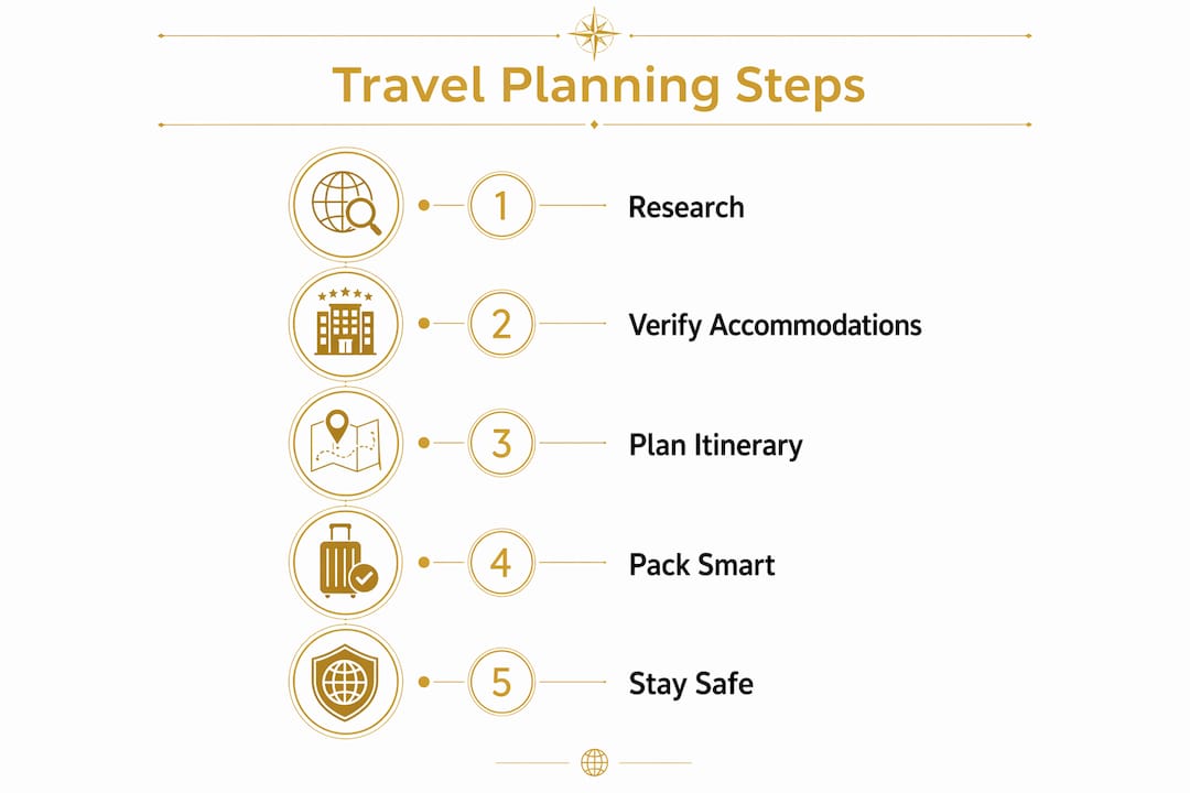 Infographic showing steps in LGBTQIA+ travel planning