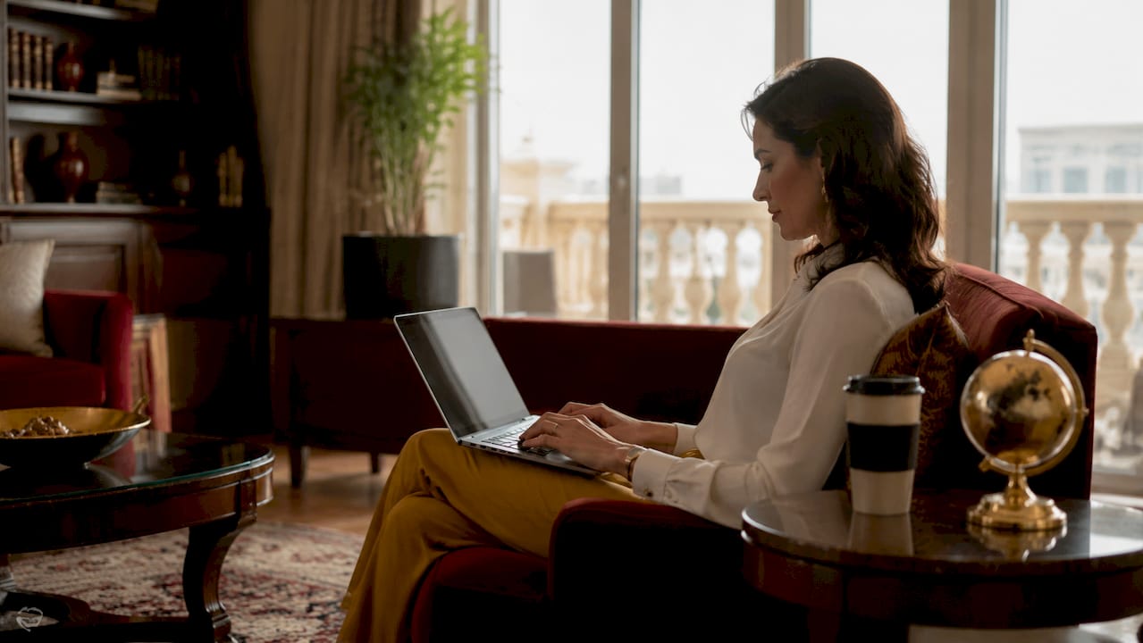Professional woman reviewing travel approvals