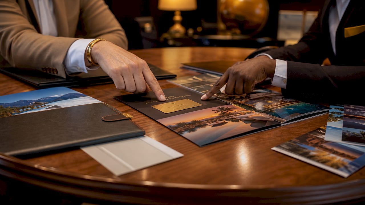 Hands discussing concierge booking perks at table