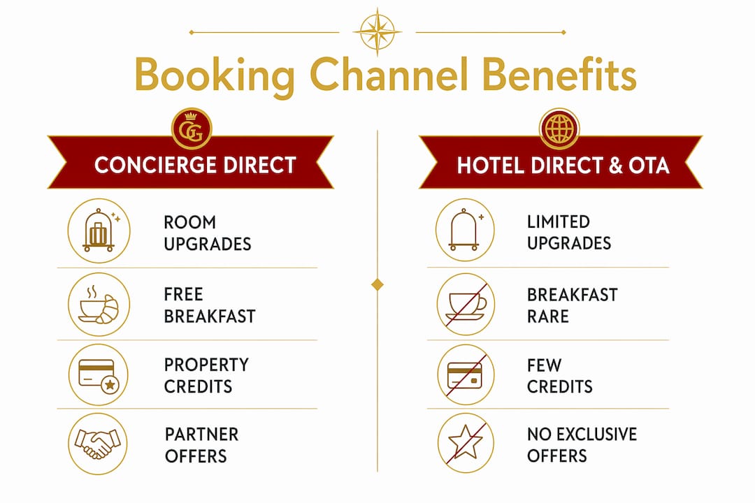 Comparison infographic of booking channels and their benefits