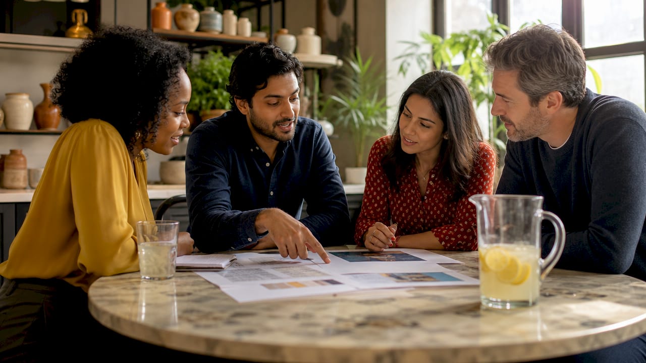Diverse team collaborating on travel program
