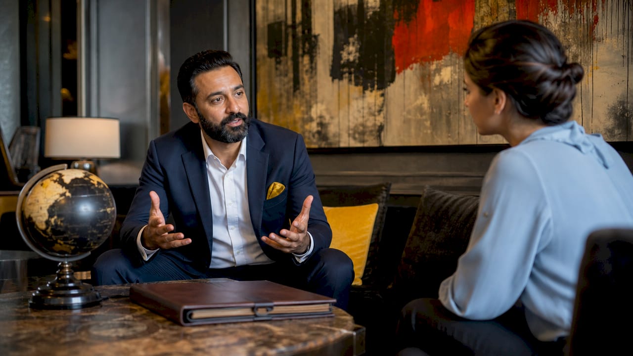 Luxury travel advisor consulting client