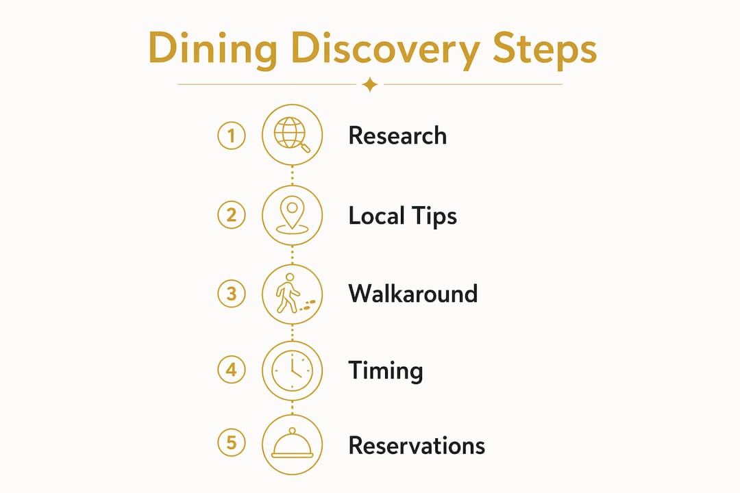 Infographic illustrating steps to find dining experiences