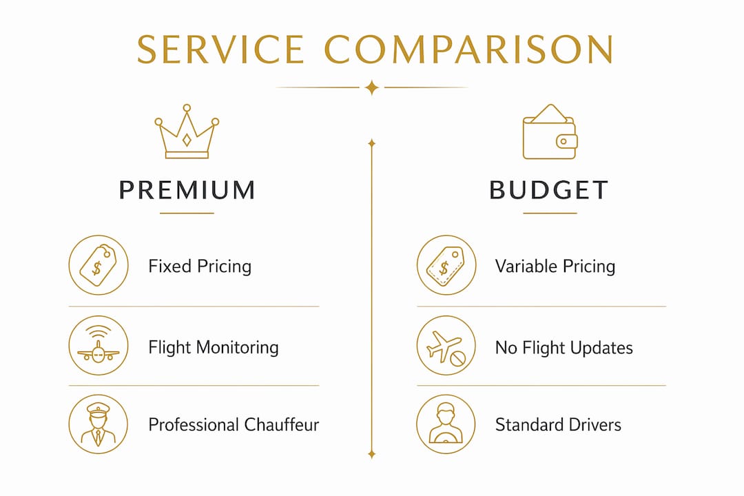 Infographic comparing premium and budget airport transfers