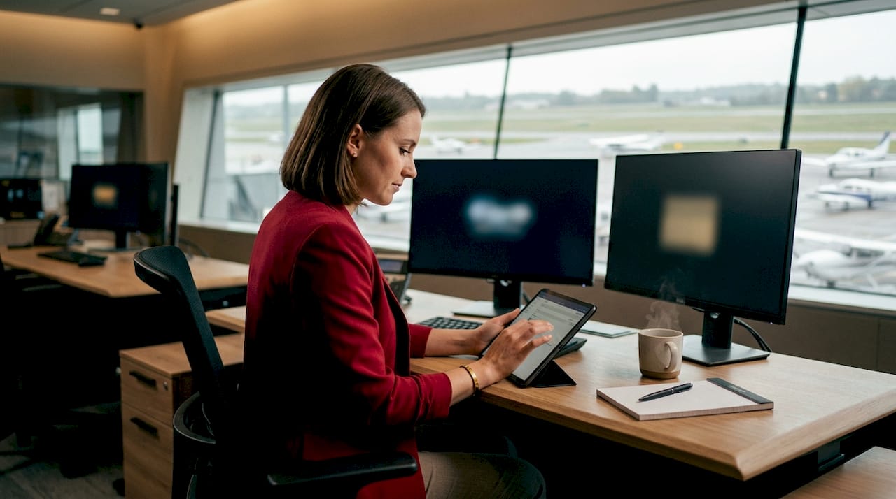 Operations manager monitoring flight statuses