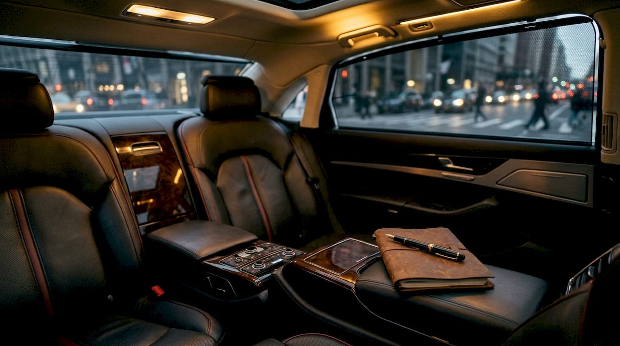 Luxury vehicle interior with plush seating