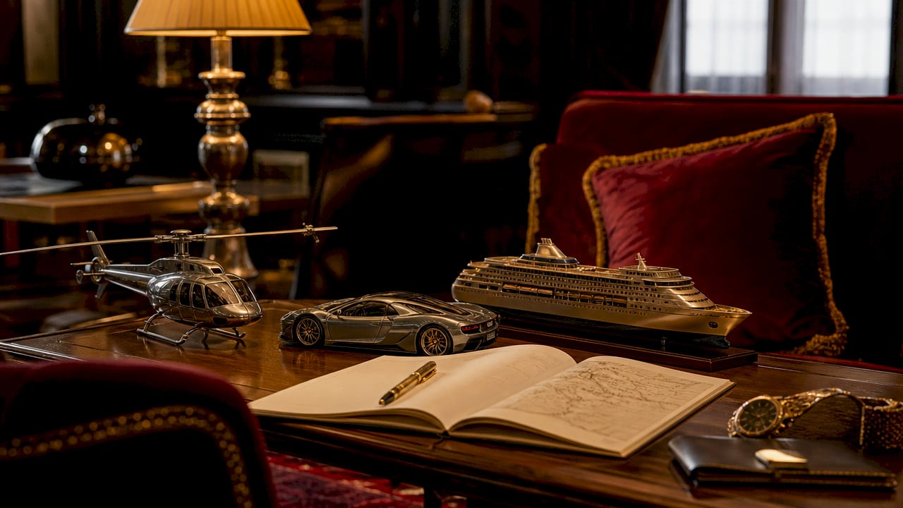 Miniature luxury transport models on desk