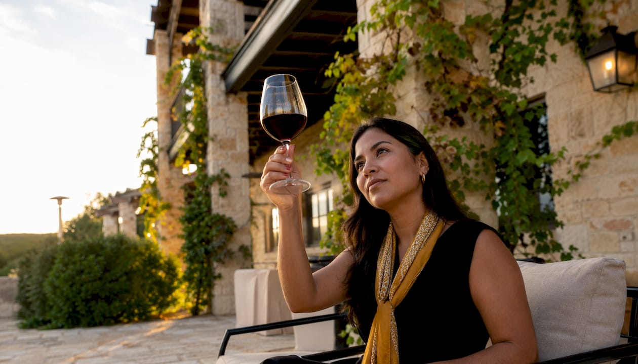 Woman tasting wine in Texas Hill Country