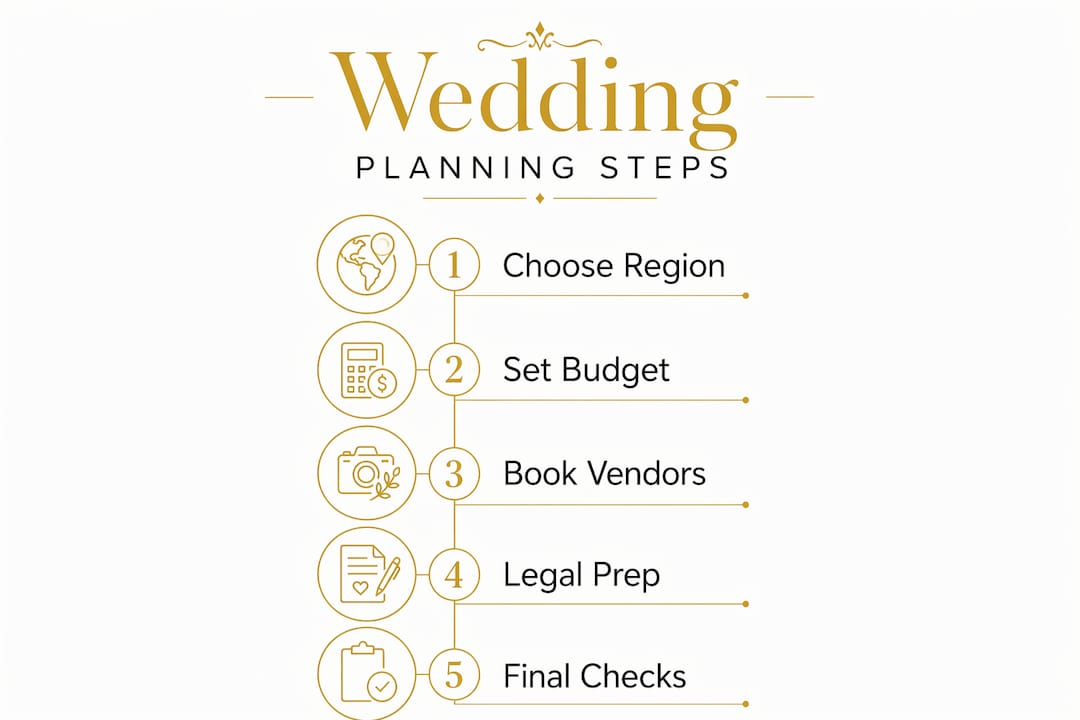 Infographic illustrating steps for destination wedding planning